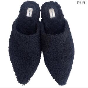 Birdies The Lark Faux Shearling Black Mule Slides. Size 6.5.